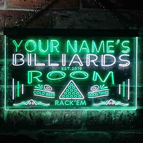 Personalized Pool Billiards Room Dual LED Neon Light Sign